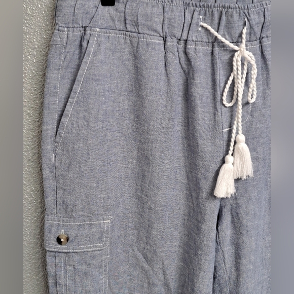 NWOT Caffe' Marrekesh Chambrey Linen Blend Cropped  Pants    Size M - Picture 2 of 11
